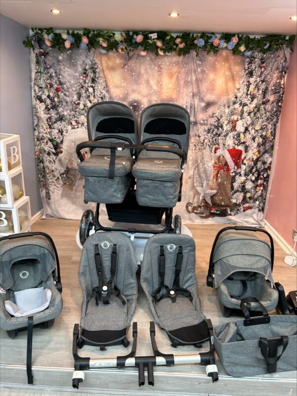 Front angle of Donkey 3 pram Bundle with Car Seats in Grey