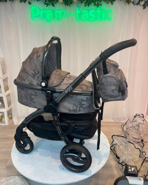 Side view angle of Egg 2 pram in camo